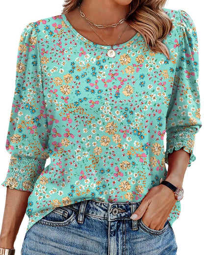 Puff Sleeve Printed Blouse