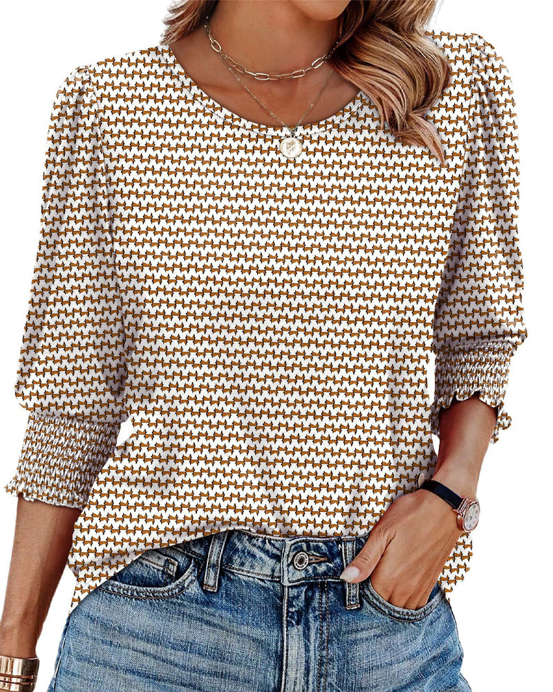 Puff Sleeve Printed Blouse