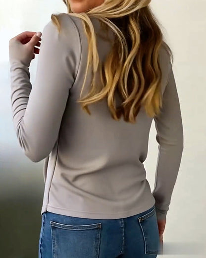 Fashionable U-Neck Long-Sleeved Top
