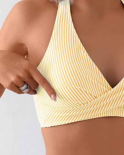 V-Neck Two-Piece Striped Swimsuit