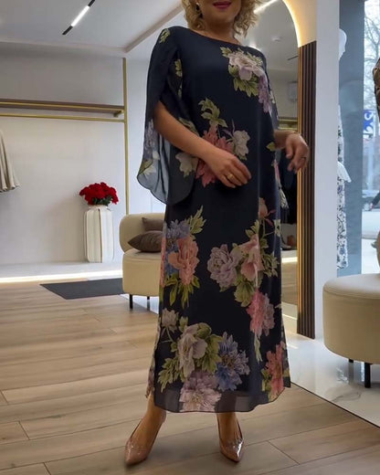 Round Neck Floral Slit Dress