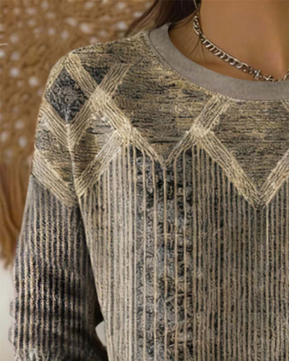 Retro Printed Round Neck Sweatshirt