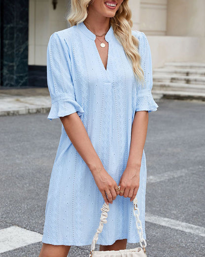 Solid Color V-Neck Dress