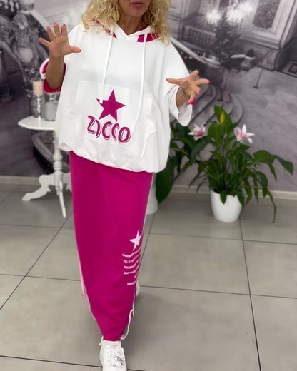 Hooded Drawstring Printed Skirt Set