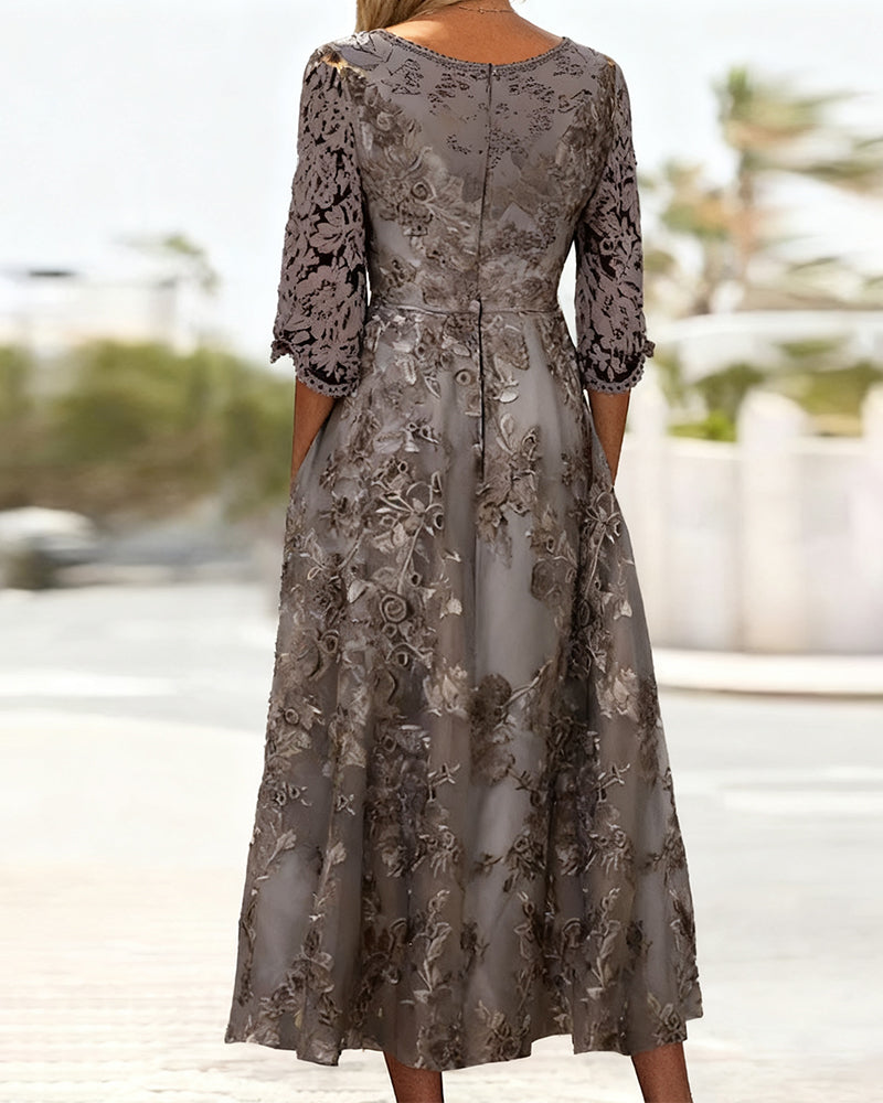 Round Neck Three-Quarter Sleeve Dress