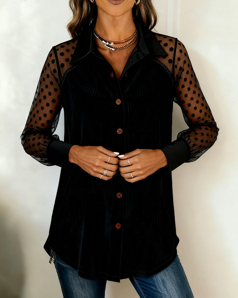 Long-Sleeved Collared Fashion Top