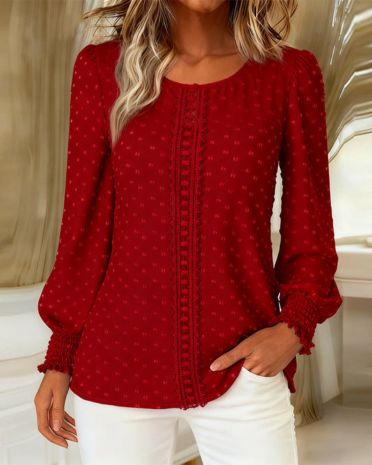 Round Neck Puff Sleeve Blouses