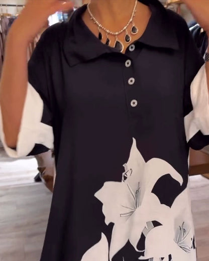 Lapel Printed Oversized Maxi Dress