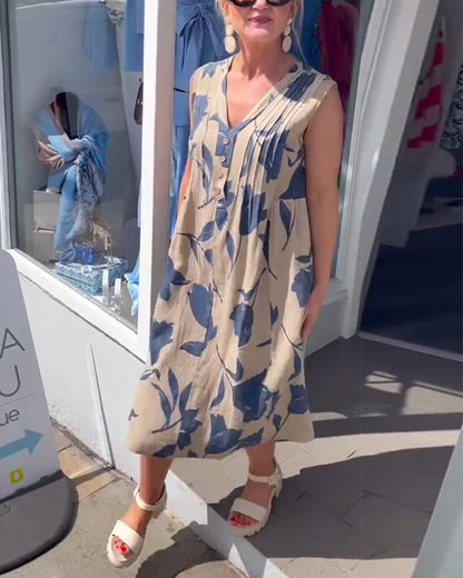 V-Neck Sleeveless Printed Dress