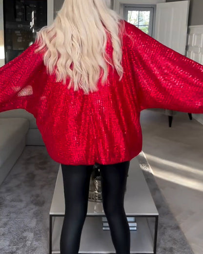 Balloon sleeve round neck sequin top