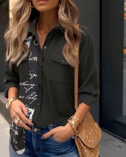 Collared Pocket Graffiti Print Shirt