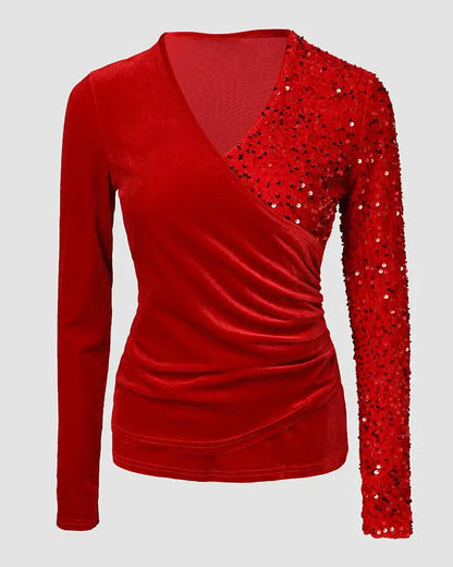 Deep V-neck patchwork top