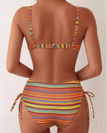 Two-Piece Bra Striped Print Swimsuit
