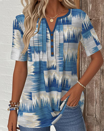 Casual Short-Sleeved Digital Printed Blouse
