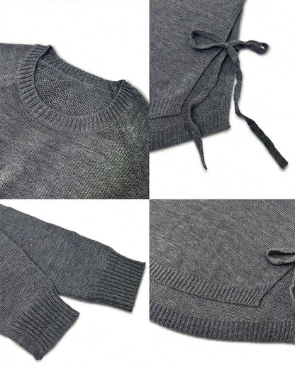 Raglan Sleeve Knot Side Sweater