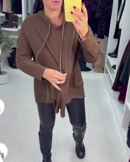 Irregular Loose Solid Color Long-Sleeved Hoodie