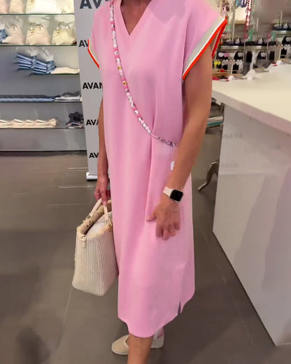 Lotus Leaf Sleeve V Neck Casual Slit Dress