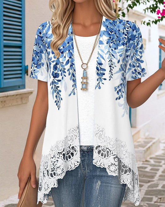 Irregular Faux Two-Piece Print Blouse