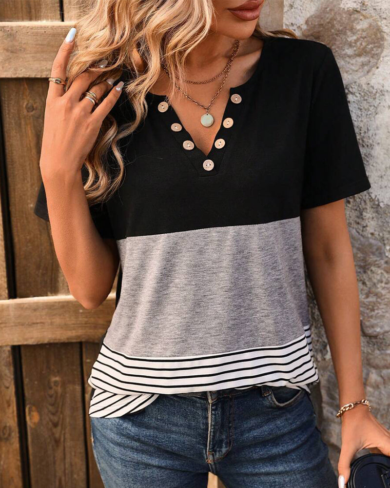 Casual Striped Contrast Color T-Shirt