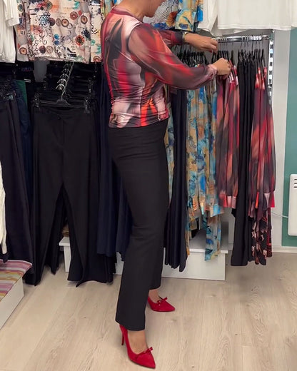 Elegant Long-Sleeved Printed Blouse