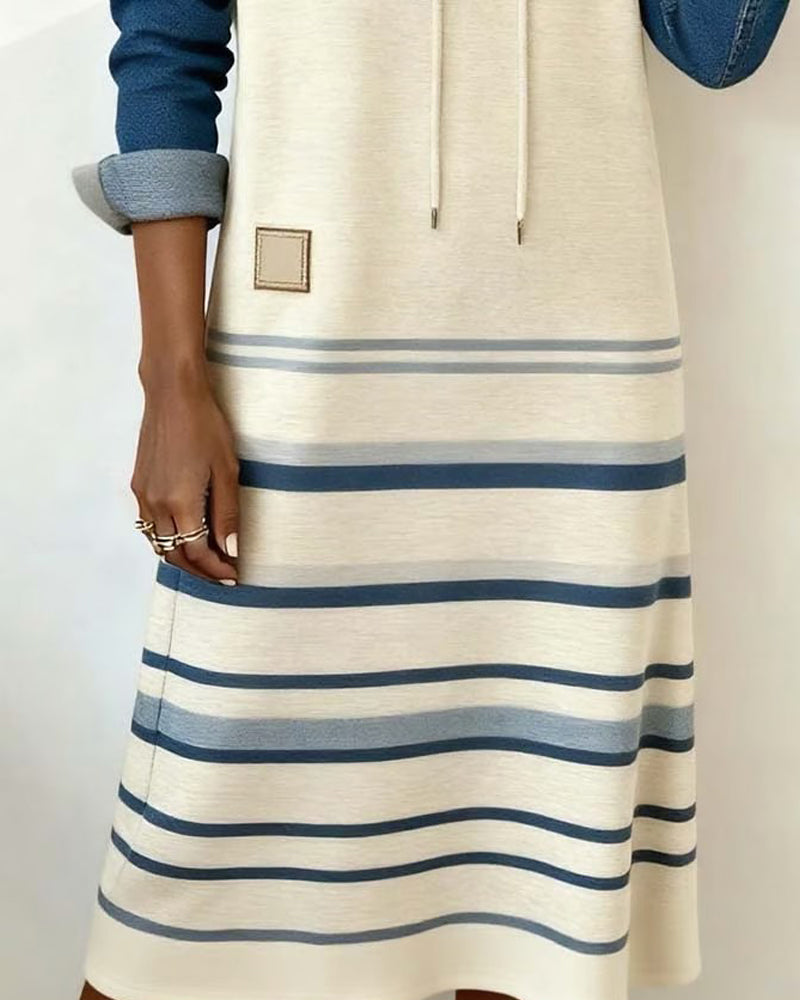 Hooded Striped Color Block Dress