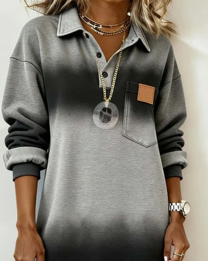 Lapel Gradient Long Sleeve Dress