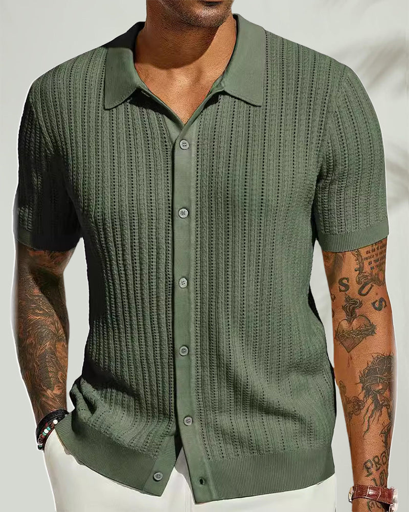 Solid Color Hollow Breathable Men's Shirt