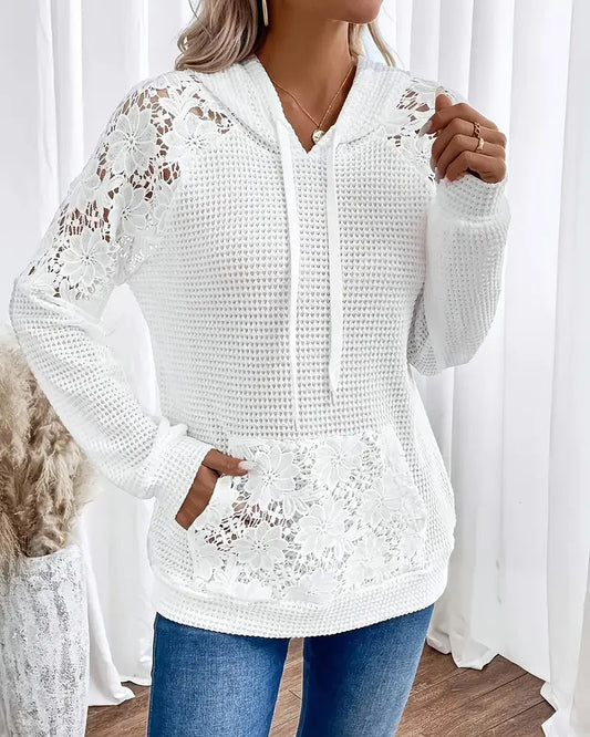 V-Neck Long-Sleeved Lace Casual Hoodie