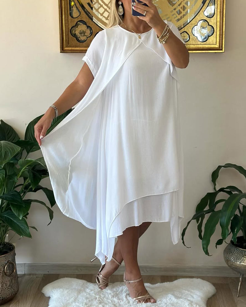 Fake Two-Piece Double-Layer Loose Short-Sleeved Dress