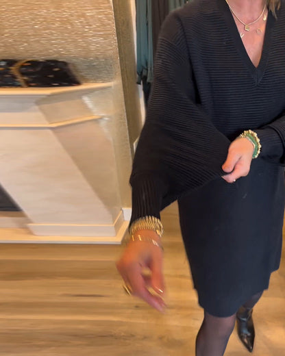 V-Neck Solid Color Sweater Dress