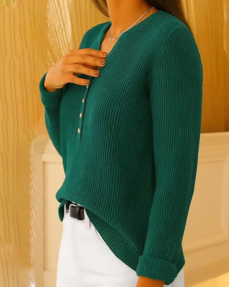 Elegant V-Neck Button Jumper