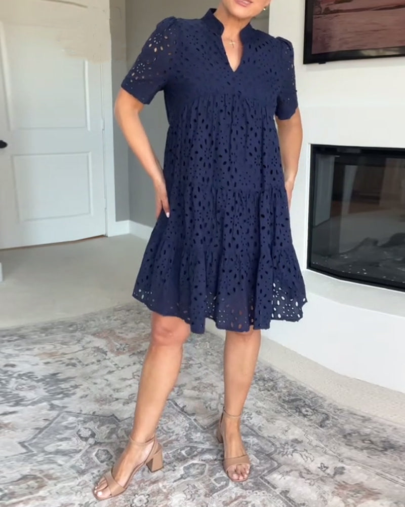 Stand Collar Hollow A-Line Dress