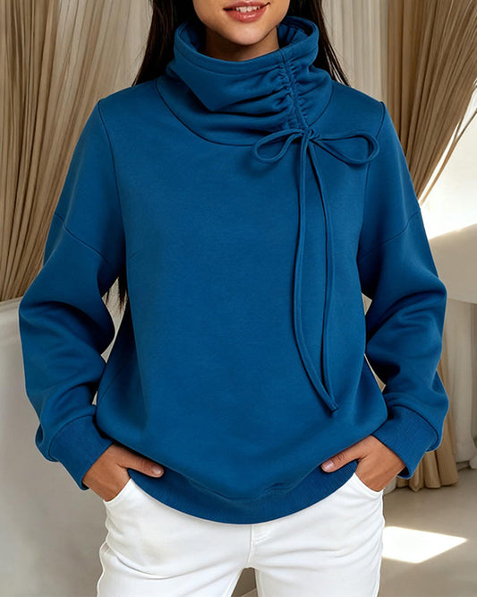 High-Neck Drawstring Casual Sweatshirt