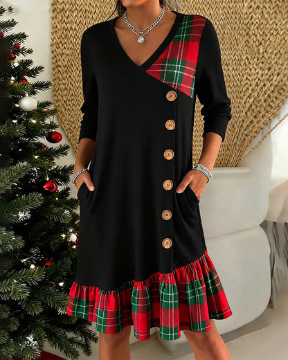 Color-blocked plaid dress