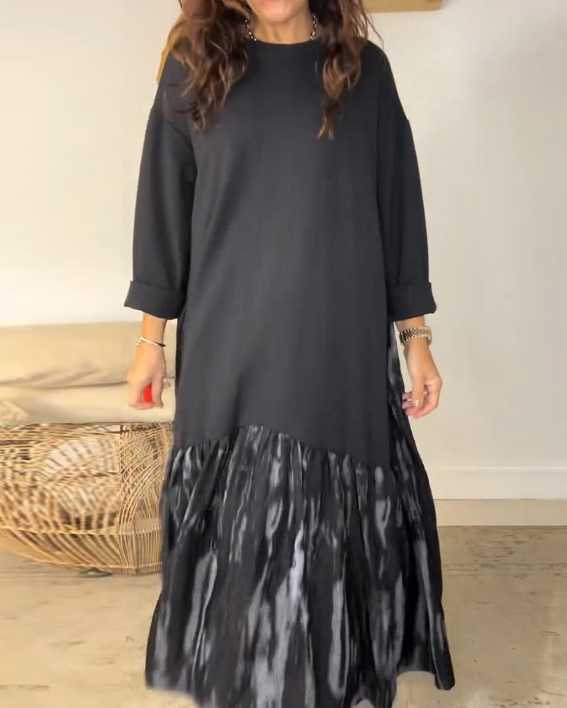 Round Neck Irregular Patchwork Print Dress