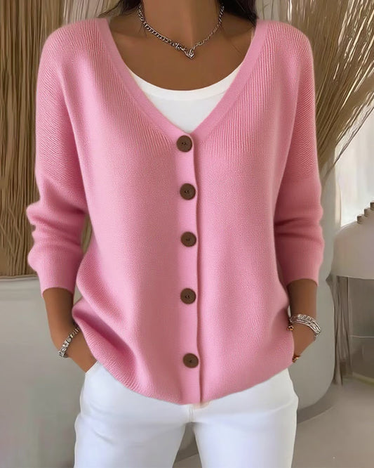 Solid-Color Buttoned Sweater