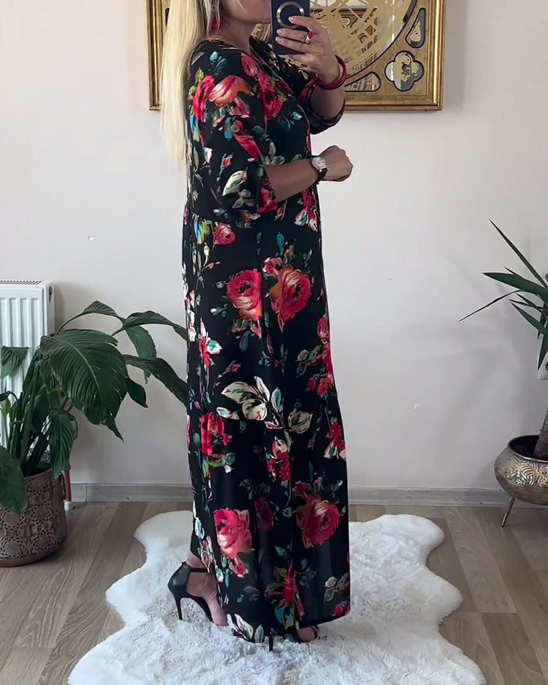 Loose Oversized Round Neck Printed Dress