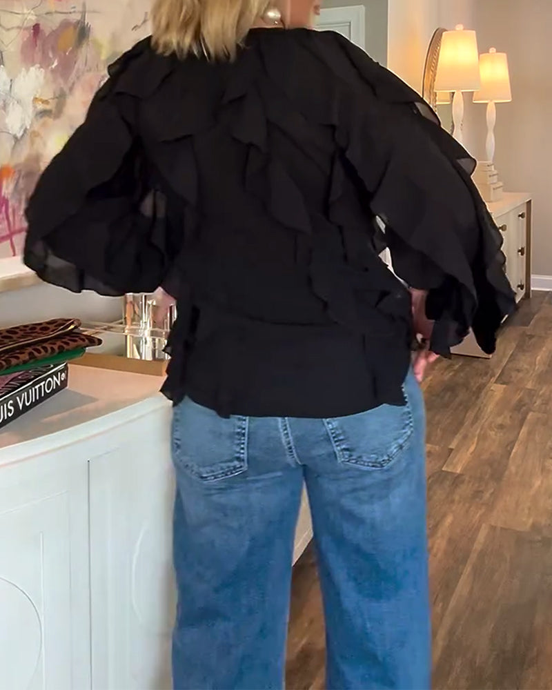 Ruffled Flowy Solid Color Shirt