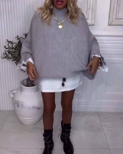 Batwing Sleeve Lace Panel Pullover