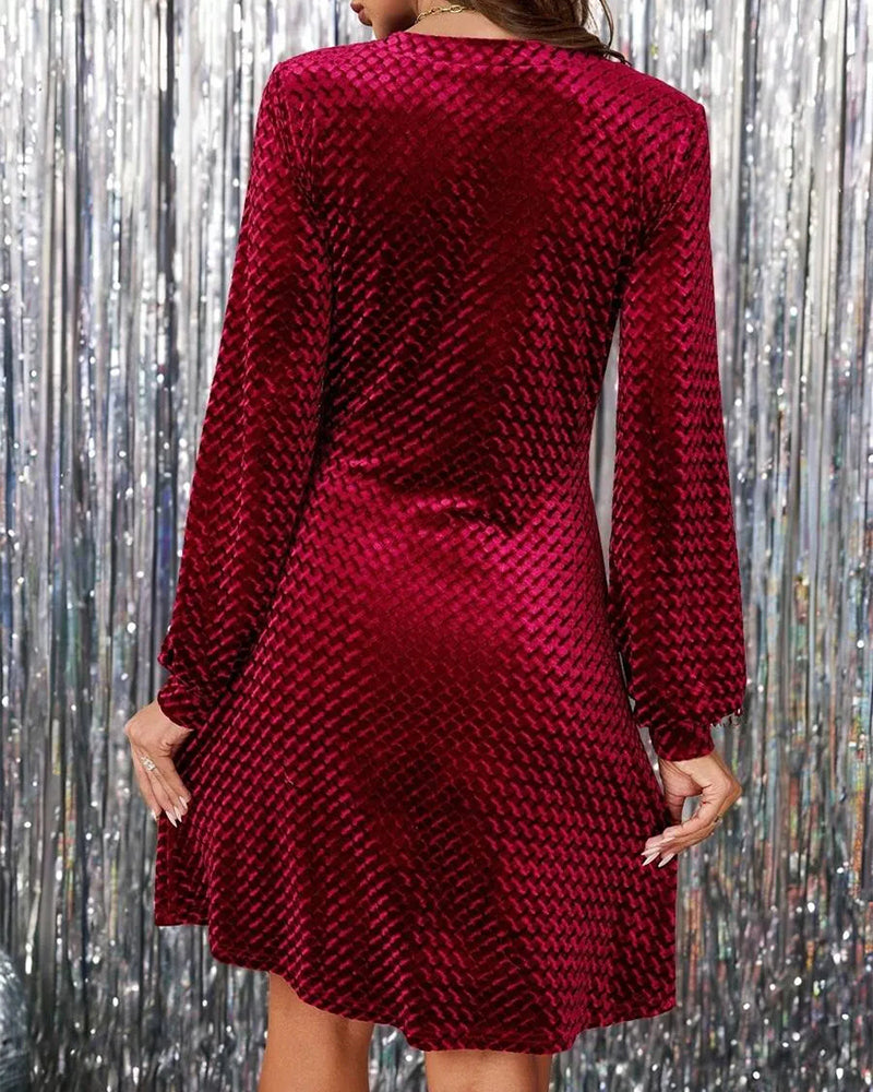 Elegant V-Neck Lantern Sleeve Dress