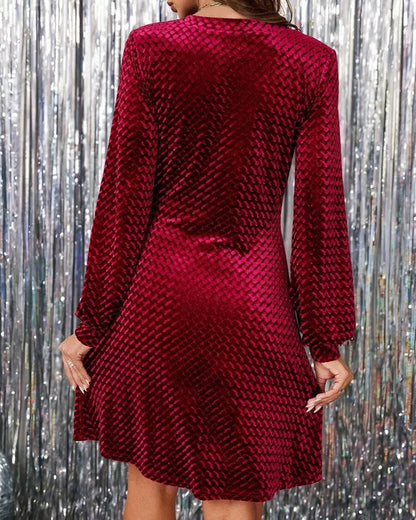 Elegant V-Neck Lantern Sleeve Dress