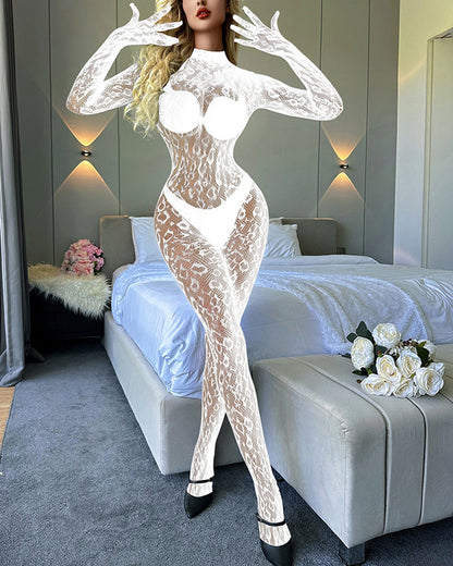 Long-Sleeved One-Piece Fishnet Stockings Underwear