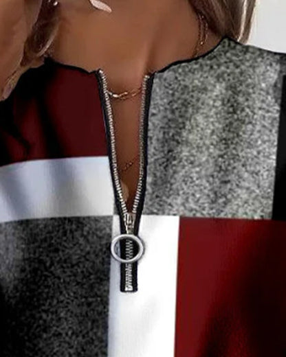 Half-Zip Printed Casual Sweatshirt