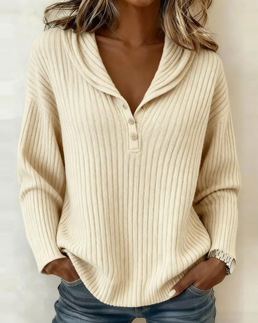 Hooded Fashionable Button-Neck Pullover