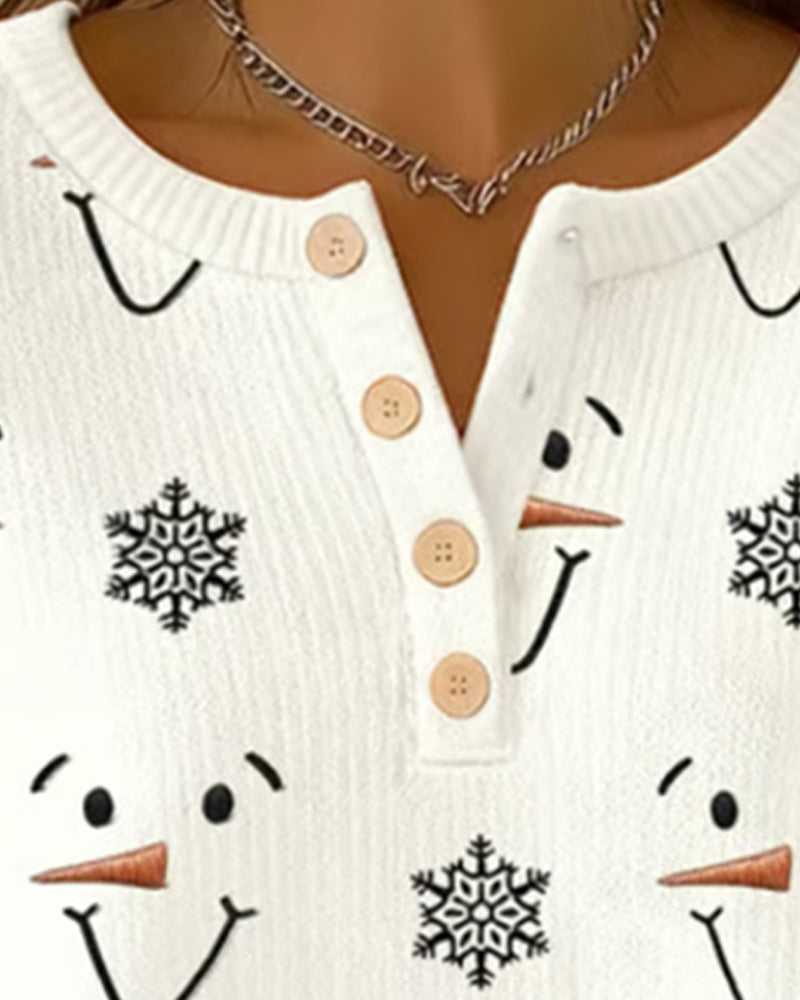 Loose Snowman & Snowflake Print Sweatshirt