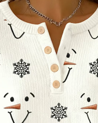 Loose Snowman & Snowflake Print Sweatshirt