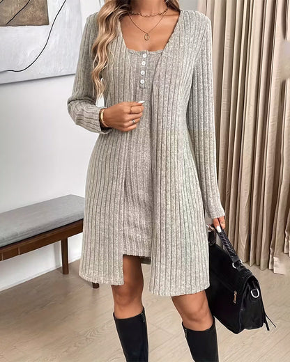 Ribbed Cardigan Vest Dress Set