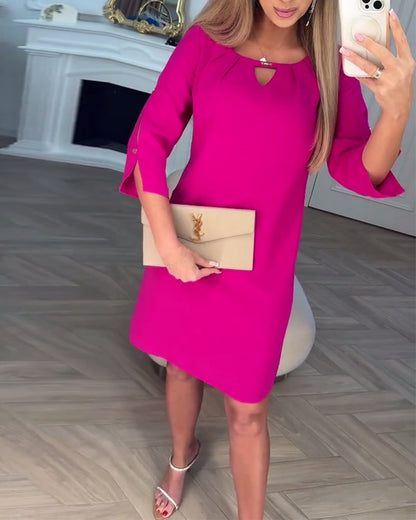 Elegant Solid Color Hollow Straight Dress