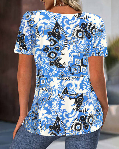 Pleated Printed Fashion Blouse