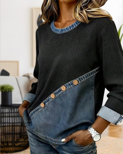 Crew Neck Color-Blocked Sweatshirt